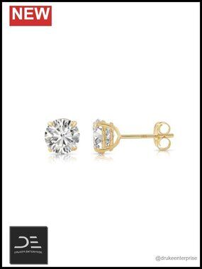 14k Yellow Gold Cubic Zirconia Stud Earrings 5mm Solitaire Pushbacks